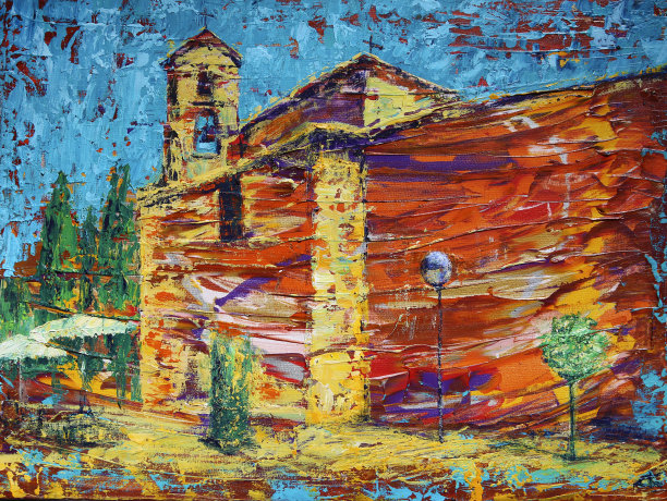 老城街道的抽象艺术画图片下载