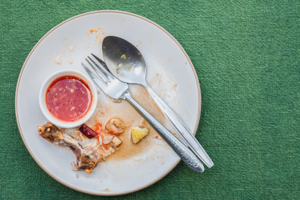 俯视图的空盘子，脏后的饭是完成平板与复制空间图片下载