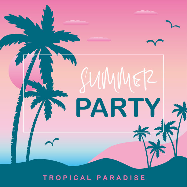 夏季派对，梯度背景与棕榈树的剪影图片下载
