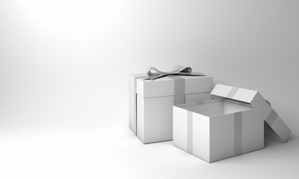 白色空礼盒在工作室照明白色背景。3 d渲染插图。图片下载