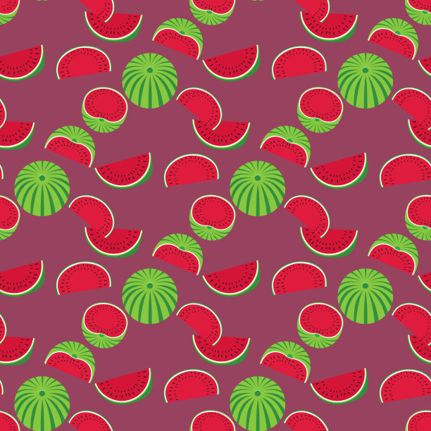 手绘西瓜无缝平色矢量图案图片下载