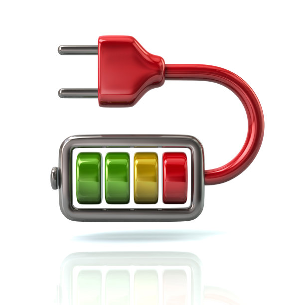 红色电池能量充电器，带有插头图标图片下载