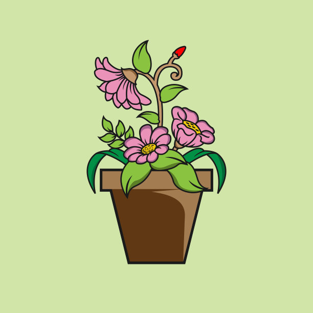 孤立的花图标与绿色背景图片下载