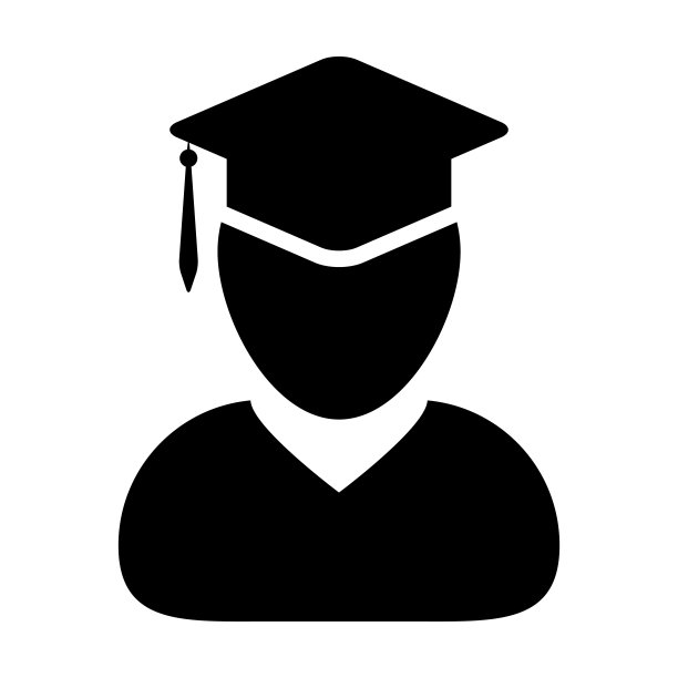 学院图标矢量：戴着学士帽的男学生头像，代表学校、学院和大学学位，扁平彩色字形图图片下载