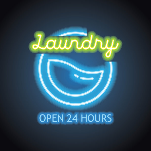 霓虹效果洗衣广告板。矢量图图片下载