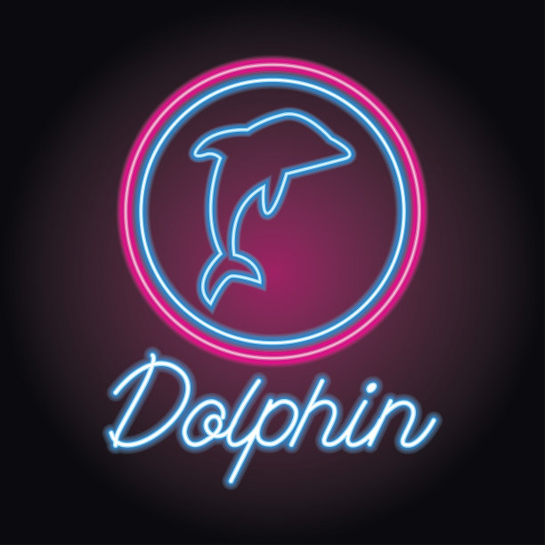带有霓虹灯效果的海豚图标。矢量图图片下载