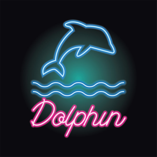 带有霓虹灯效果的海豚图标。矢量图图片下载