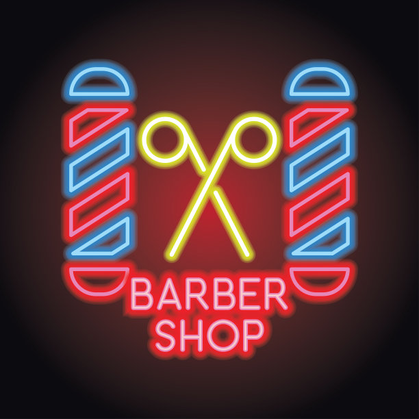 理发店图标霓虹灯效果。矢量图图片下载