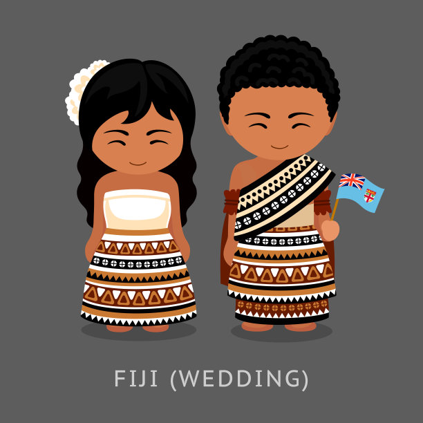 身穿民族服装，手持旗帜的斐济人图片下载