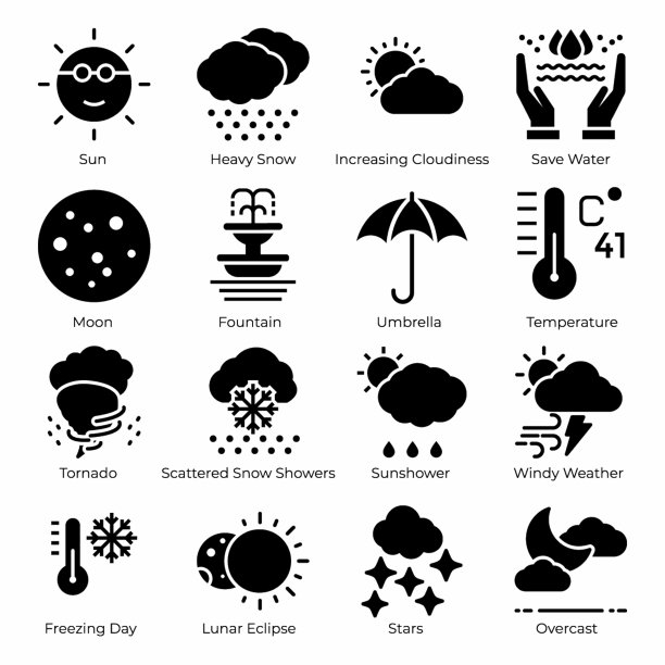 天气填充矢量图标集图片下载