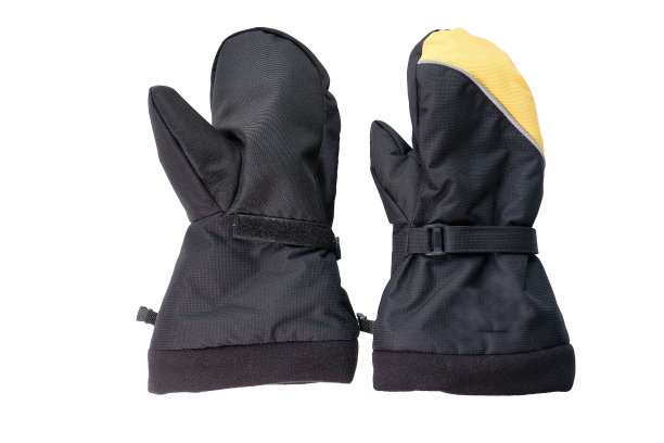 连指手套孤立在白色背景上。针织手套。连指手套顶视图。紫色的手套。图片下载