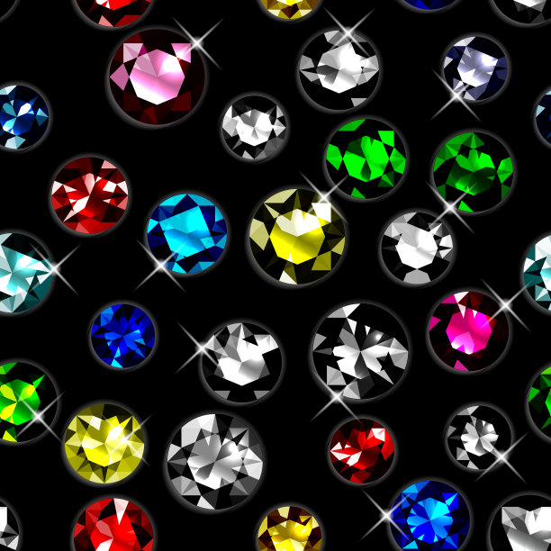 无缝图案与彩色宝石。黑色背景上的珠宝。矢量插图。图片下载