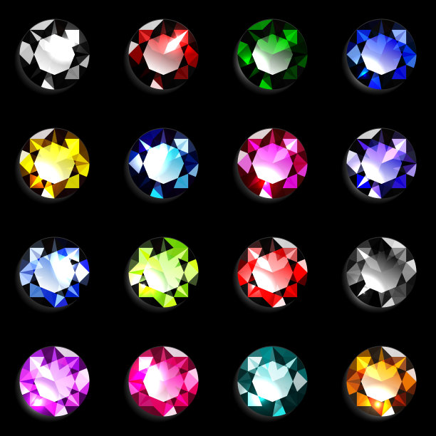 一套彩色圆形切割宝石。黑色背景上的珠宝。矢量插图。图片下载