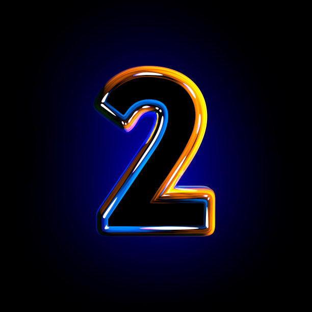 暗色闪光玻璃字体-数字2孤立在黑暗的背景，3D插图的符号图片下载