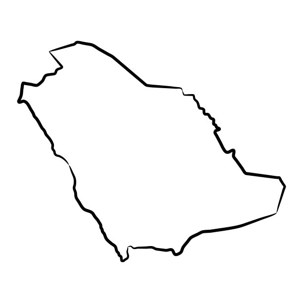 沙特阿拉伯地图由黑色等高线笔刷在白色背景上不同粗细。矢量插图。图片下载