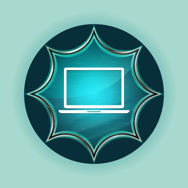 笔记本电脑图标神奇的玻璃阳光照射蓝色按钮天蓝色背景图片下载