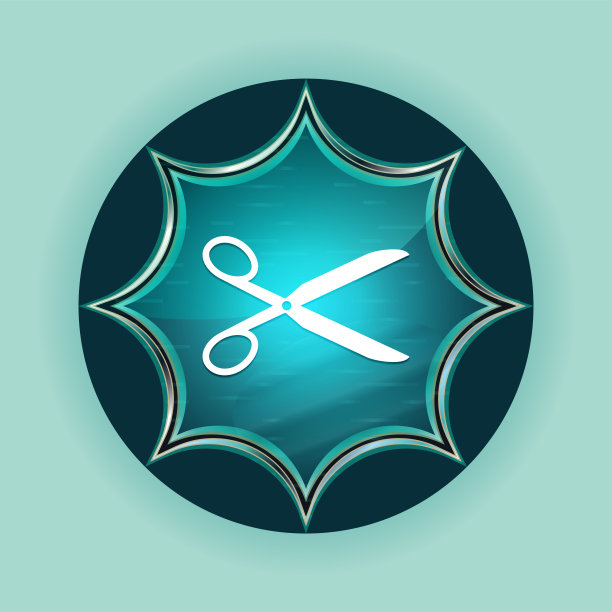 剪刀图标神奇的玻璃旭日蓝色按钮天空蓝色背景图片下载