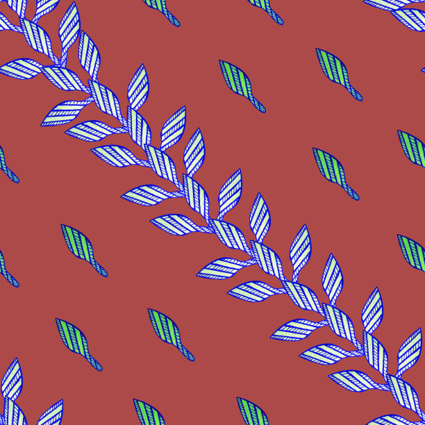 非洲风格的蓝色叶子图案。图片下载