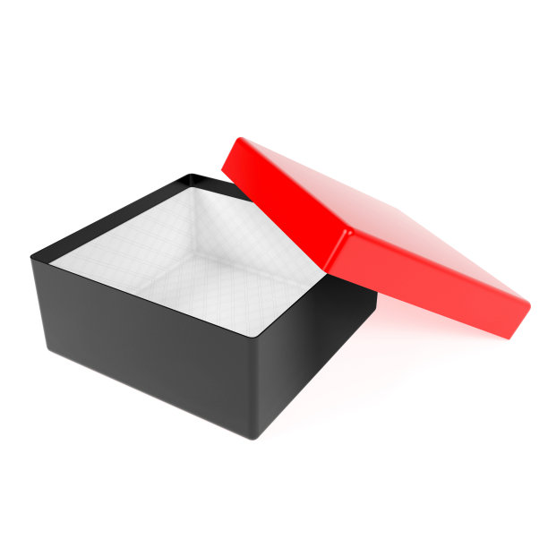 黑色打开礼盒与红色盖。现实的纸箱模型。孤立的3d渲染图图片下载