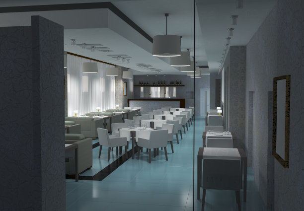 餐厅，室内可视化，3D插图图片下载