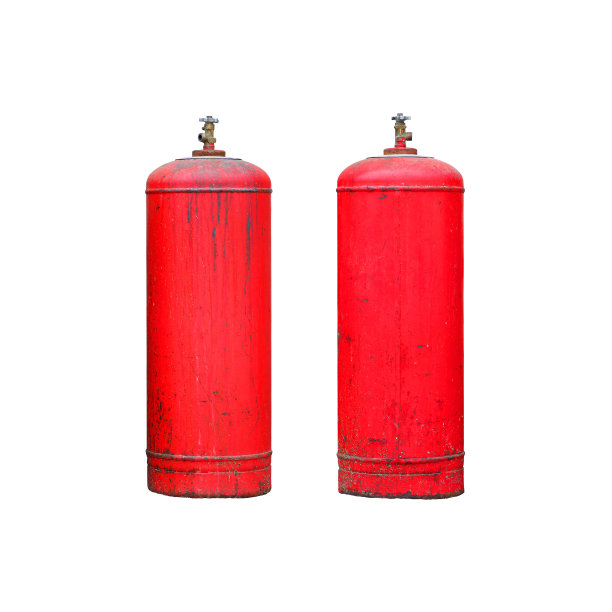 生锈的红色旧气瓶孤立在白色背景上。危险气体瓶图片下载