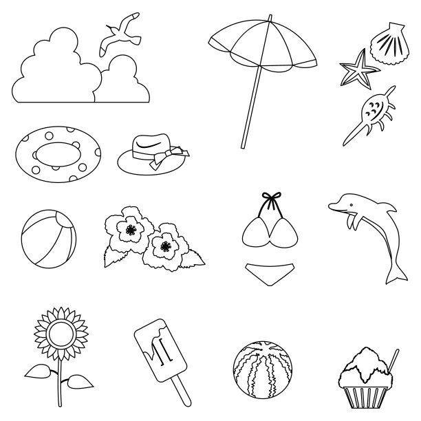夏季项目图标集的说明。/划线版本图片下载