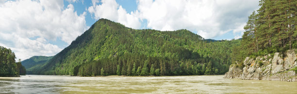 美丽的全景景观与快速流动的河流之间的高山图片下载