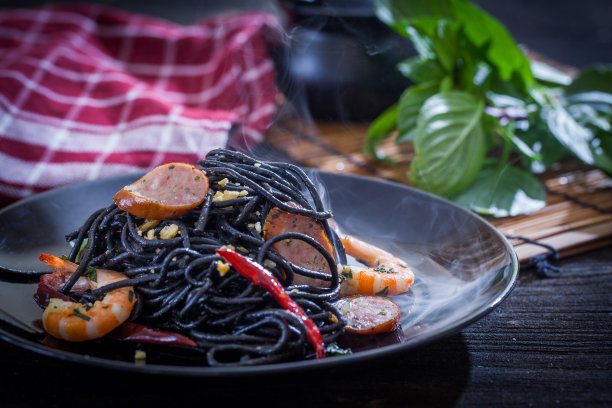 黑虾仁意大利面图片下载