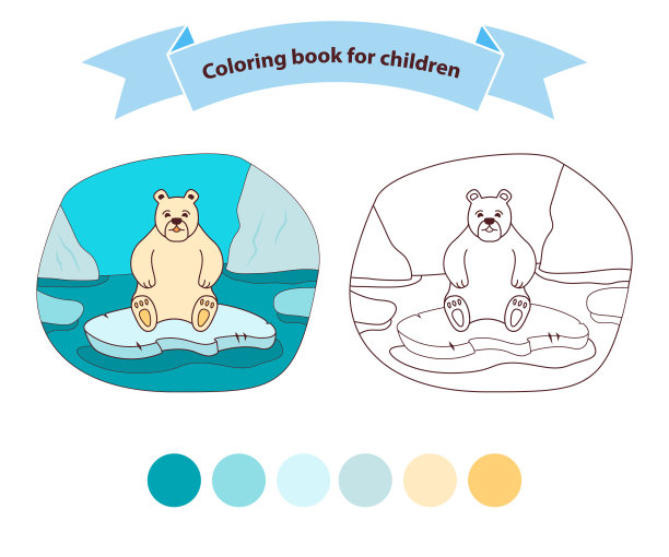 北极熊在一块浮冰上悲伤，这是一本儿童涂色书。图片下载