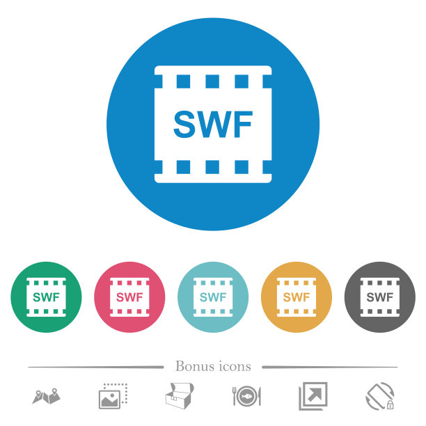 SWF电影格式扁平圆形图标图片下载