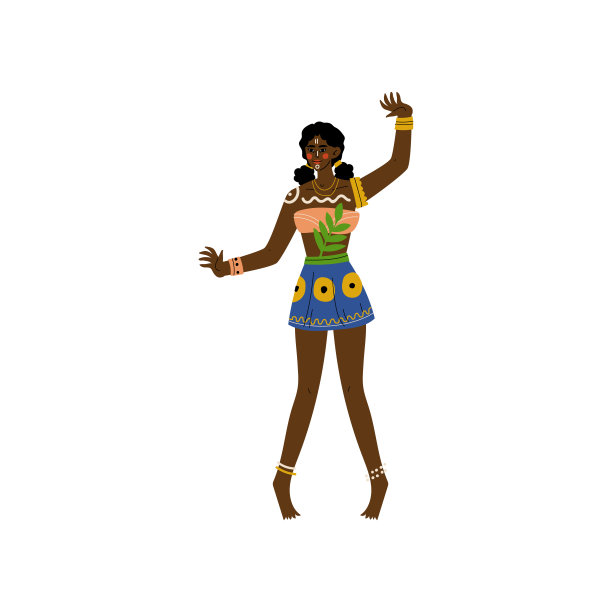 非洲妇女，土著女孩穿着明亮的传统民族服装和珠宝矢量插图图片下载