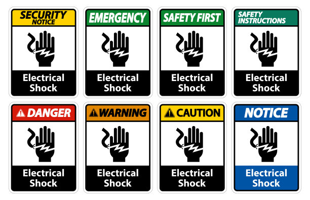触电符号标志，矢量插图，隔离在白色背景标签。eps10图片下载