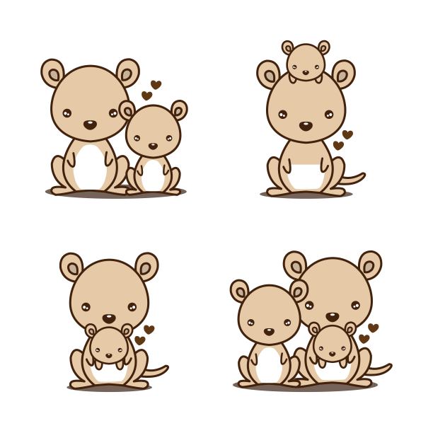 一组袋鼠妈妈和她的孩子。矢量插图。图片下载