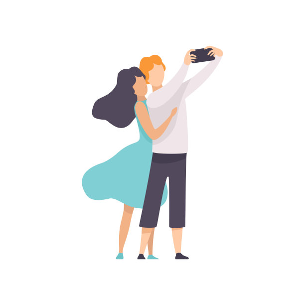 幸福的情侣在爱自拍照片或视频智能手机矢量插图图片下载