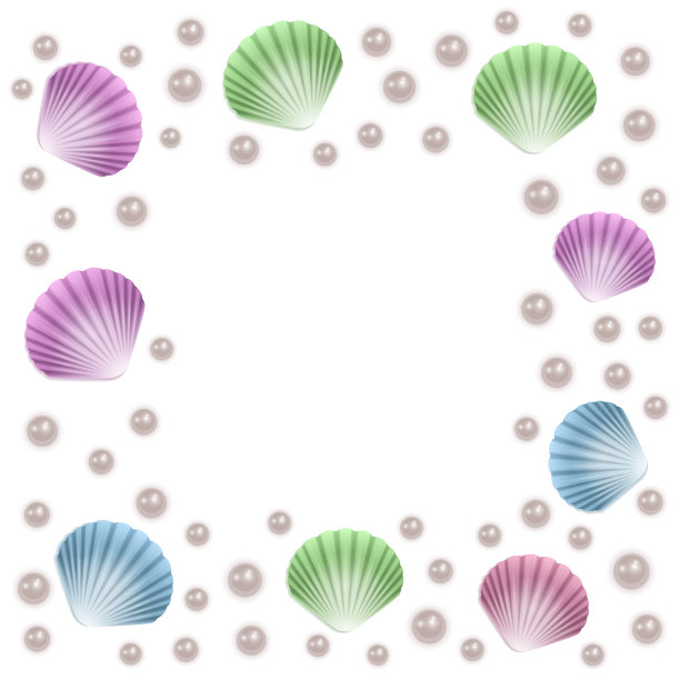 边框为贝壳和珍珠的照片或文字，边框为白色背景图片下载