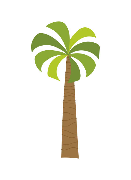 岛上的热带棕榈与海浪矢量插图孤立的白色背景。棕榈树下的海滩。暑假去热带。卡通矢量图图片下载