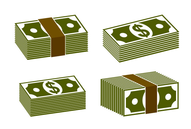 现金美元钞票堆叠向量简单化插图设置图标收集，商业和金融主题，所得税收入奖。图片下载