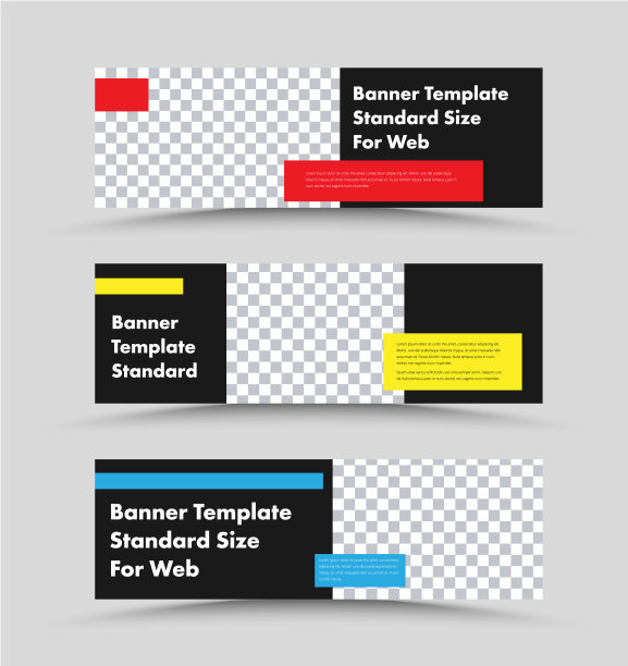 矢量水平网页横幅设计与地方的照片和彩色矩形的文本。图片下载