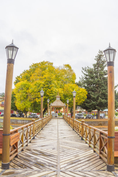 智利Frutillar村Llanquihue湖的木头码头图片下载