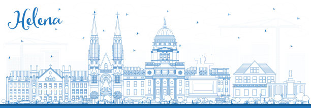 用蓝色建筑勾勒蒙大拿州海伦娜市的天际线。图片下载