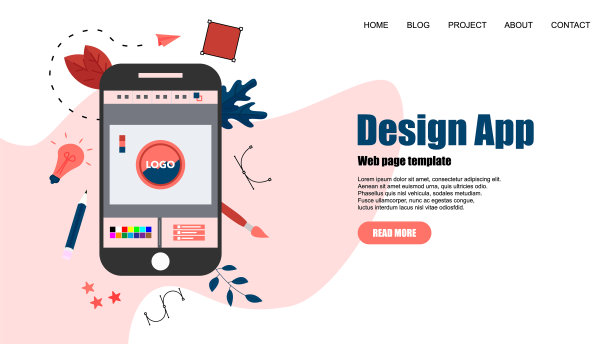 网页模板。平面矢量图形设计概念与开放的设计应用程序与创意项目图片下载