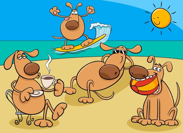 狗群假日卡通插图图片下载