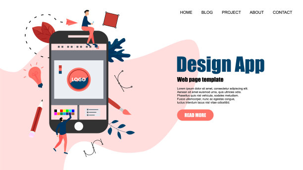 网页模板。平面矢量图形设计概念与开放设计应用程序与创意项目图片下载