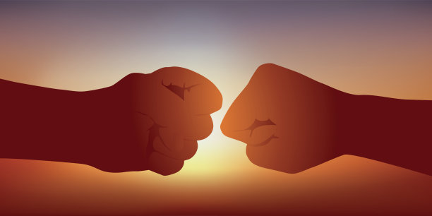 象征两个伙伴之间的约定或两个对手之间的对抗的手势。图片下载