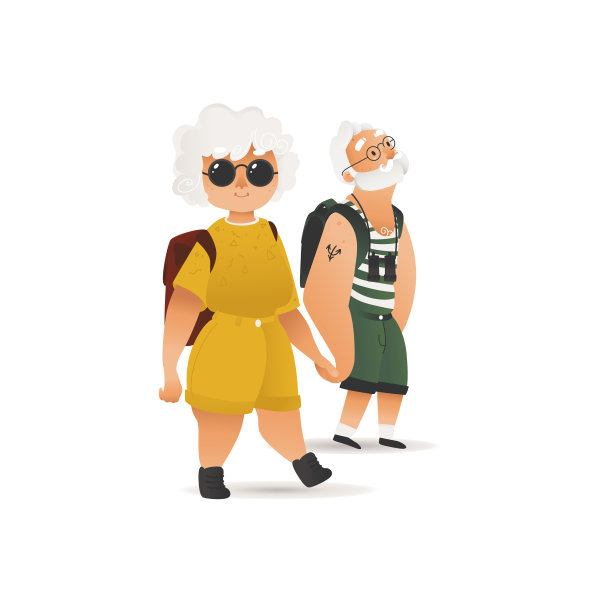 矢平老两口手牵着手旅行图片下载