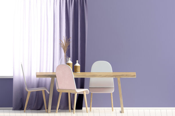 模拟墙在内部与用餐区。客厅现代风格。三维演示图片下载