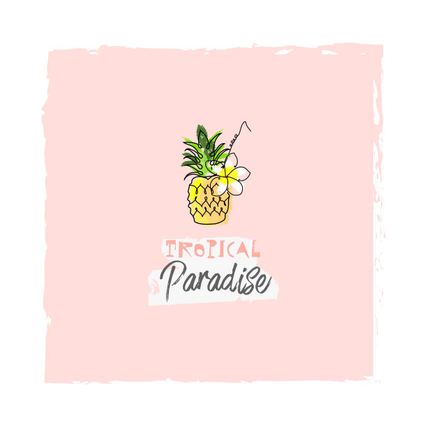 卡通涂鸦风格的菠萝热带异国情调的水果印刷图片下载
