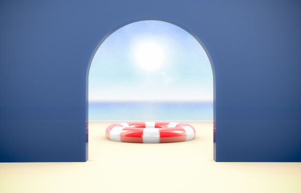 抽象的3d夏季场景。3d背景，产品展示。夏天海滩背景。图片下载