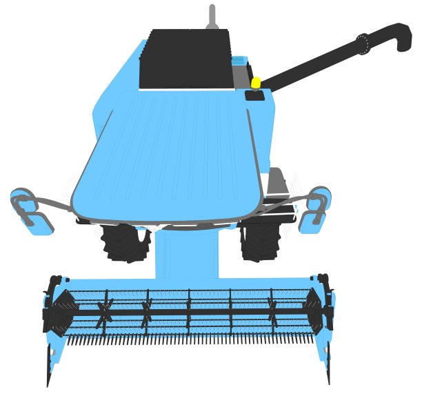 工业三维插图的卡通彩色3D模型的农场农业联合收割机与收获管隔离，渲染与宽镜头效果图片下载
