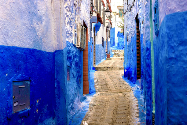 Chefchaouen，一座有着蓝色房屋的城市。一个有着狭窄、美丽、蓝色街道的城市。图片下载